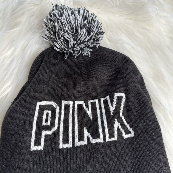PINK Victoria’s Secret Black Knit Pom Pom Topper Hat - Picture 3 of 5